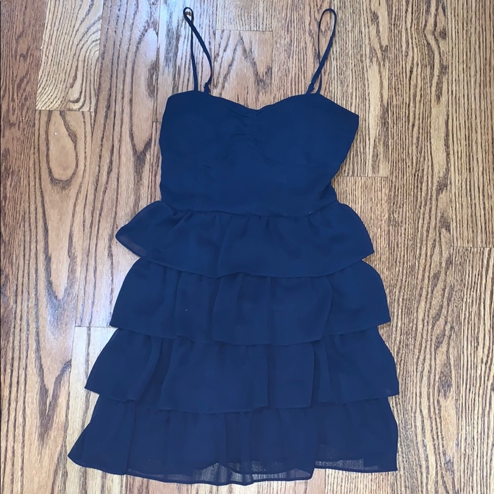Navy blue ruffled dress thin sleeves - Picture 3 of 3